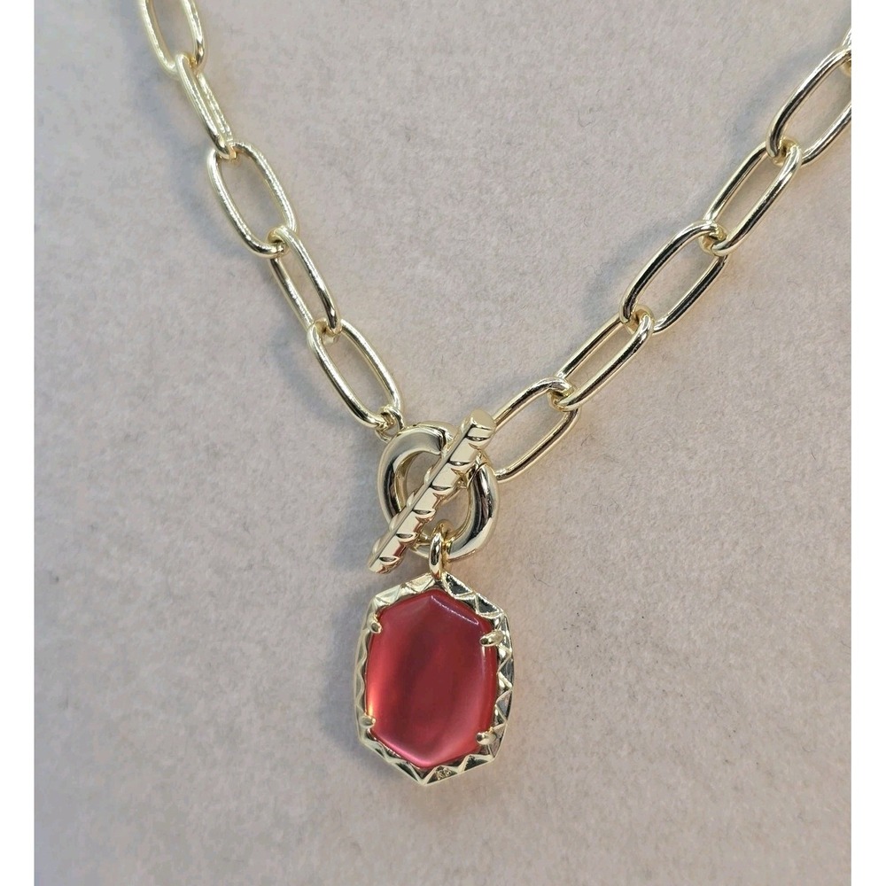 Kendra Scott Daphne Link Necklace in Gold Tone w/Peach Stone NWT